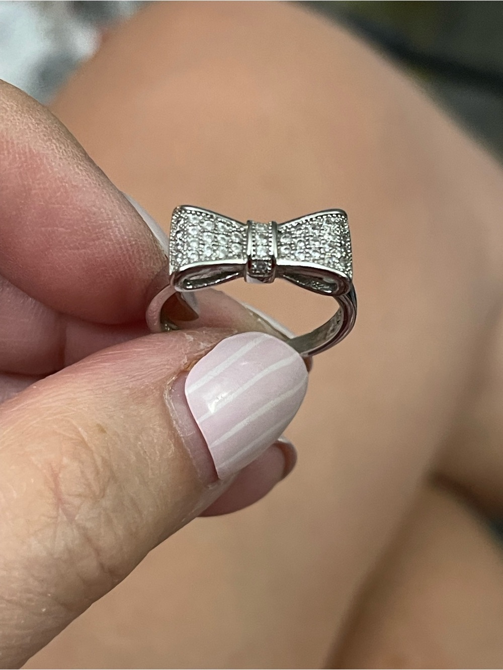 Bow Ring with Pavé Crystals - Elegant Women's Jewelry - size 8